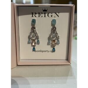 Bomb Party Reign Princess Earrings RBP7681 “Regal Moments” Aqua Cubic Zirconia